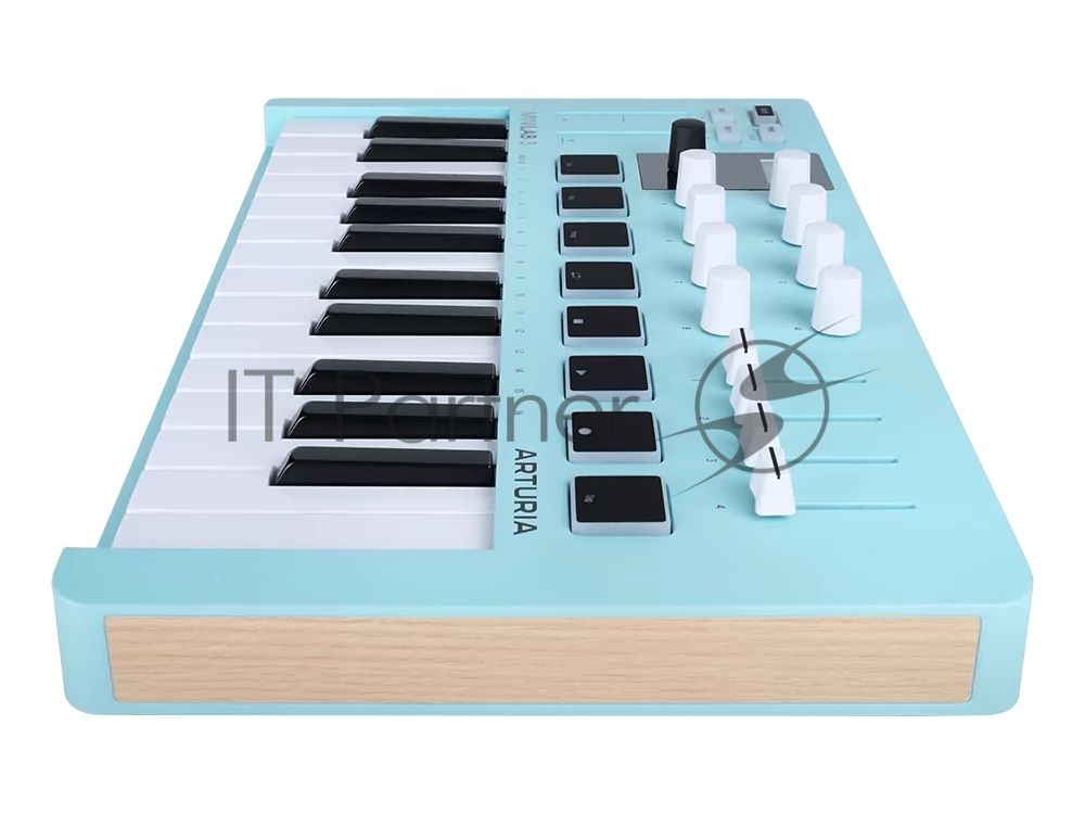 Клавиатура MIDI 231599 Arturia MiniLAB 3 Aquamarine 25 клавиш, 8 энкодеров, 8 RGB пэдов, 8 фейдеров, дисплей, сенсорные регуляторы Pitch/Modulation, MIDI-выход, 1/4" Jack вход педали, режим Chord, арпеджиатор, USB-C