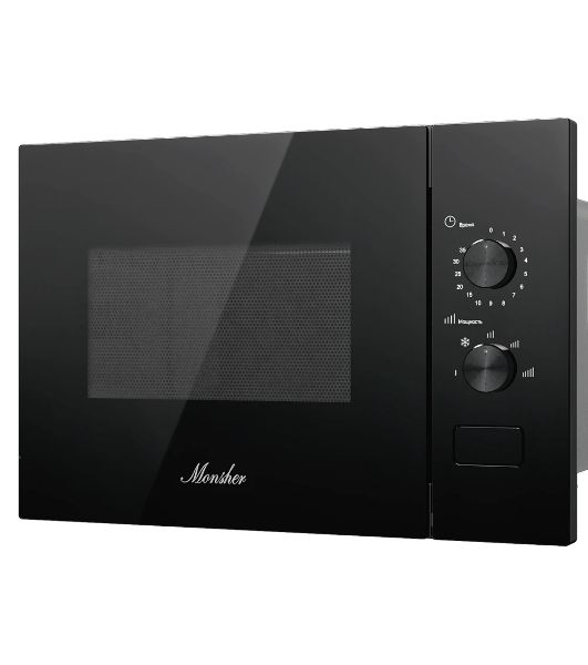 Встраиваемая микроволновая печь MONSHER MMH 1015 Noir, High-Tech, 15 л, мощность 600 Вт, 5 уровней мощности, размораживание, поворотное управление, черный