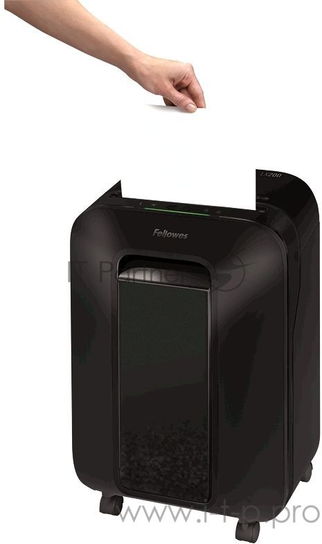 Шредер Fellowes PowerShred LX200 черный (секр.P-4)/перекрестный/12лист./22лтр./скрепки/скобы/пл.карты