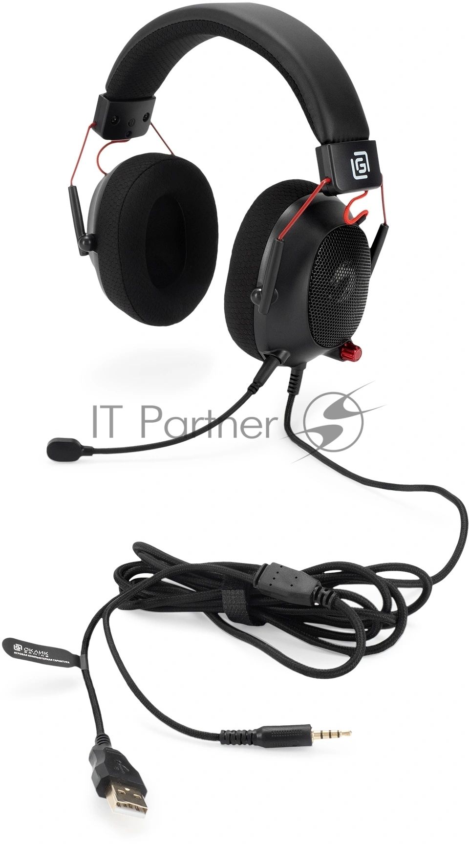 Гарнитура Oklick HS-L305G чёрный, проводная, USB, подсветка