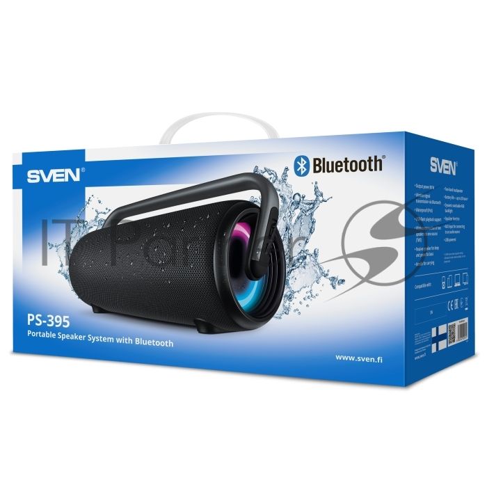 Колонка SVEN АС PS-395, черный (80 Вт, Waterproof (IPx5), TWS, Bluetooth, USB, 4800мА*ч)