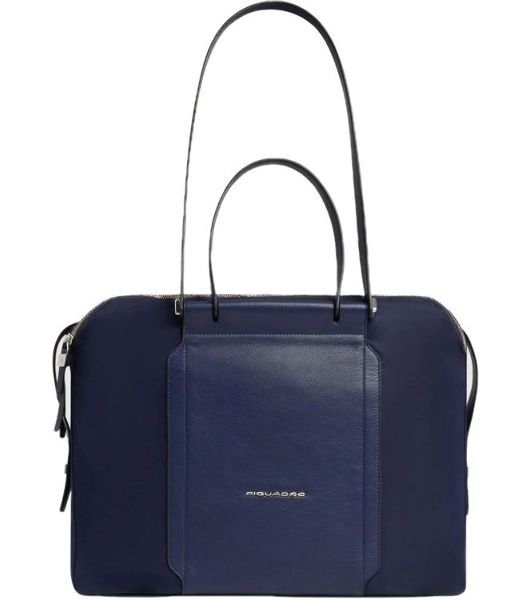 Деловая сумка женская Piquadro Lyra BD4574W92T/BLU с отделением для ноутбука 14" темно-синяя нейлон/натур.кожа