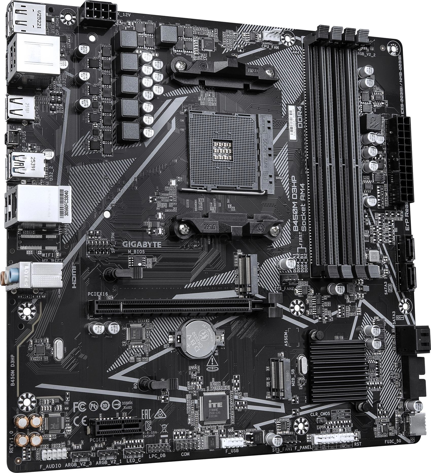 Материнская плата Gigabyte B450M D3HP, AM4, AMD B450, 4xDDR4, 4xSATA, 2xM.2, 1xPCIe 3.0 x16, 1xPCIe 2.0 x1, 1xDisplayPort, 2xHDMI, 1x 1Gb LAN, 4xUSB 3.2 Gen 1, 3xUSB 2.0, 3x3.5 мм, 7.1, microATX