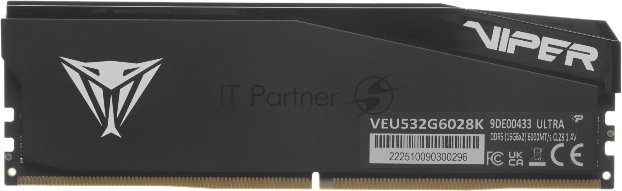 Оперативная память Patriot Viper Elite 5 Ultra, DDR5, 32GB (2x16GB), 6000 MHz, CL28, с радиатором, чёрный