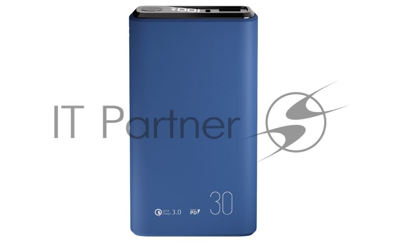 Портативный аккумулятор OLMIO QS-30, 30000mAh, 22.5W, QuickCharge3.0/PowerDelivery, LCD, темно-синий