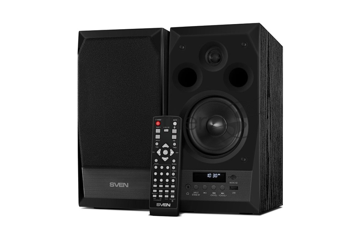 Акустическая система 2.0 SVEN MC-10, чёрный, мощность 2x25Вт (RMS), FM-тюнер, USB/microSD, дисплей, пульт ДУ, Bluetooth SVEN MC-10, чёрный, акустическая система 2.0, мощность 2x25Вт (RMS), FM-тюнер, USB/microSD, дисплей, пульт ДУ, Bluetooth