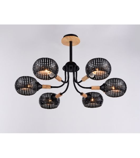 Светильник Ambrella light TR80167/6 BK/LWD черный/светлое дерево E14/6 max 40W D690*370