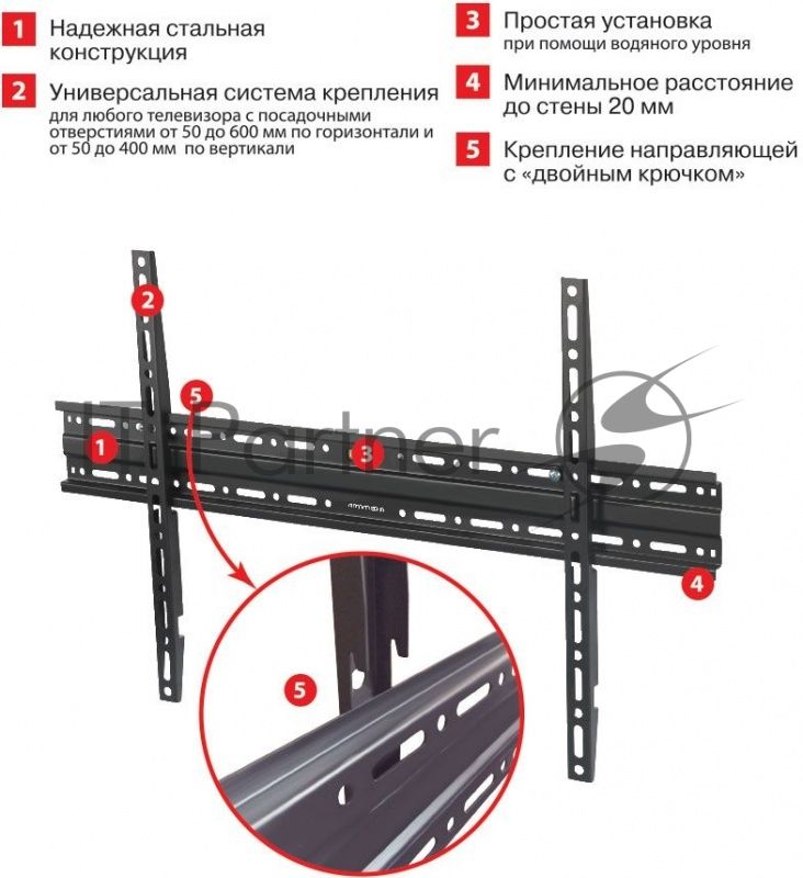 Кронштейн Arm media PLASMA-1 new черный, 32"-90", max 55 кг, VESA 600x400 мм