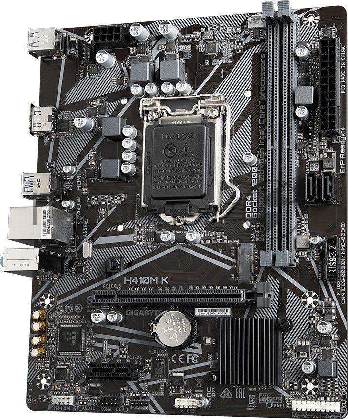 Материнская плата Gigabyte H410M K, LGA1200, Intel H470, 2xDDR4, 2xSATA 6Gb/s, 1xM.2, 1xPCIe 3.0 x16, 1xPCIe 3.0 x1, 1xHDMI, 1x 1Gb LAN, 2xUSB 3.2 Gen 1, 4xUSB 2.0, 3x3.5 мм, 7.1, microATX