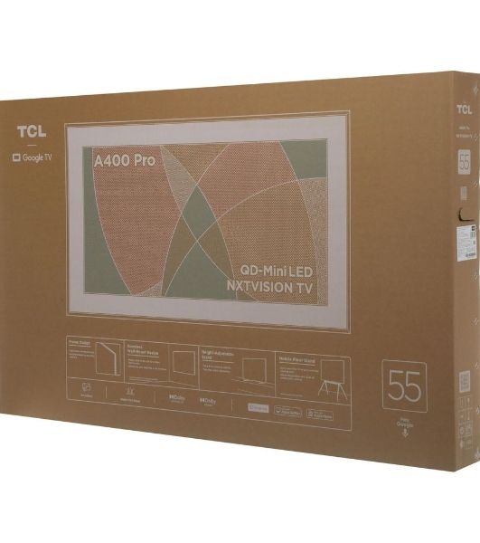 Телевизор TCL 55A400 Pro, Mini LED, 55", бежевый, QLED, 4K Ultra HD, 144Hz, Google TV, 3Gb/32Gb