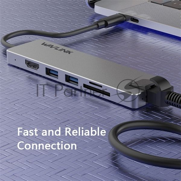 USB-концентратор WAVLINK USB-C Travel Mini/100W PowerDelivery/1xUSB3.0/1xUSB2.0/1xHDMI 4K 60HZ/1xGigabit LAN/SD/Micro SD Card Reader