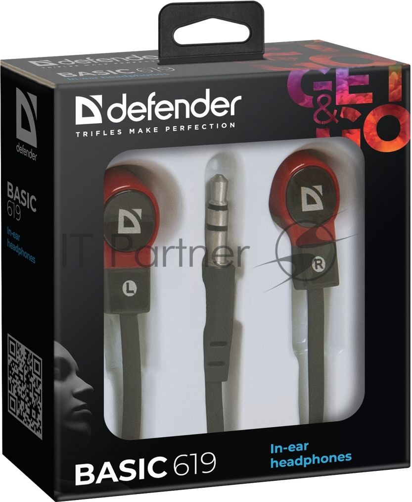 Наушники Defender  вставки Basic 619 черный/красный