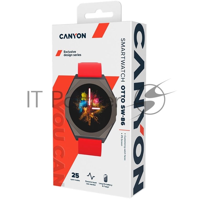 Умные часы Canyon Otto SW-86, 1.3" IPS, Bluetooth, IP68, теплый красный / черный