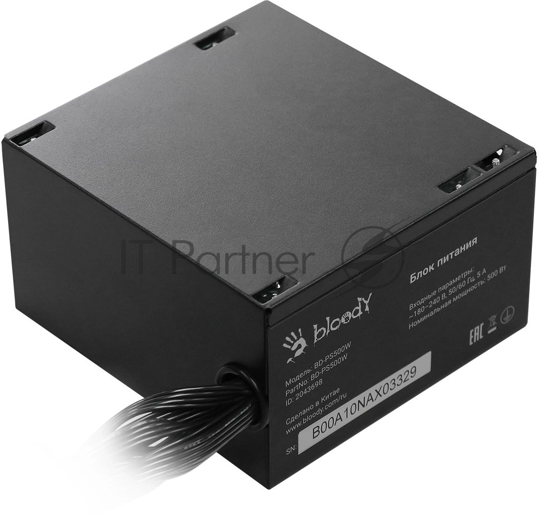 Блок питания Bloody BD-PS500W, 500Вт, 80 PLUS белый, 120мм,черный