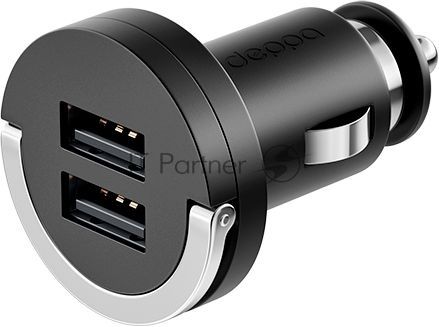 Автомобильное зарядное устройство DEPPA 11204,  2xUSB,  2100мА, черный