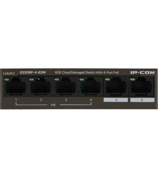 Коммутатор сетевой IP-COM G2206P-4-63W 4x10Base-T/100Base-TX/1000Base-T 2x1000Base-T PoE порты 4 Количество портов PoE+ 4 G2206P-4-63W