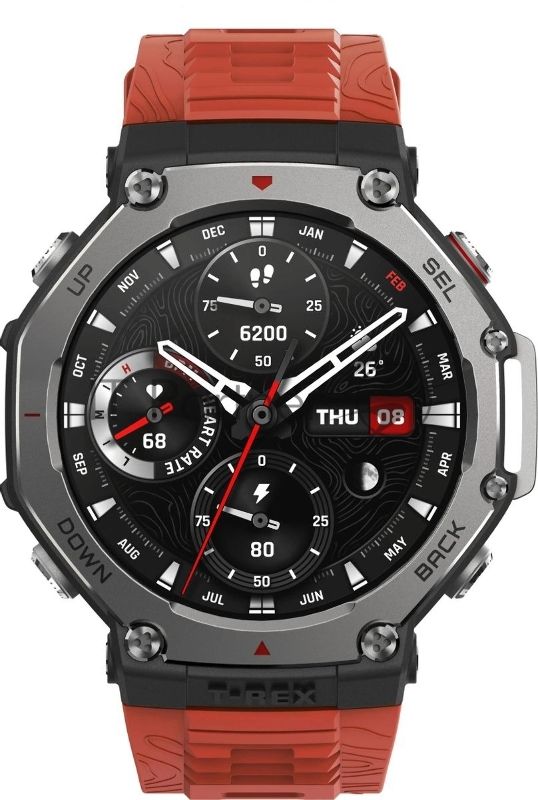 Умные часы Amazfit T-Rex 3 A2323 48.5мм 1.5" AMOLED корп.темно-серый рем.красный разм.брасл.:145-210мм (1746757)