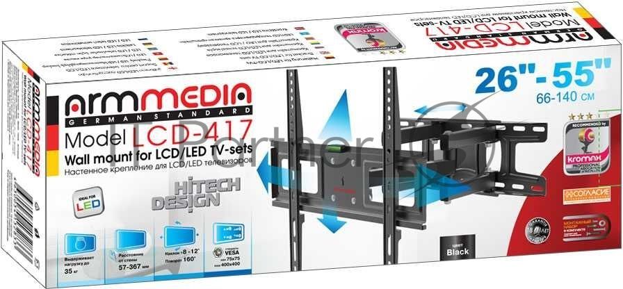 Кронштейн для телевизора Arm Media LCD-417 черный 26"-55" макс.35кг настенный поворотно-выдвижной и наклонный