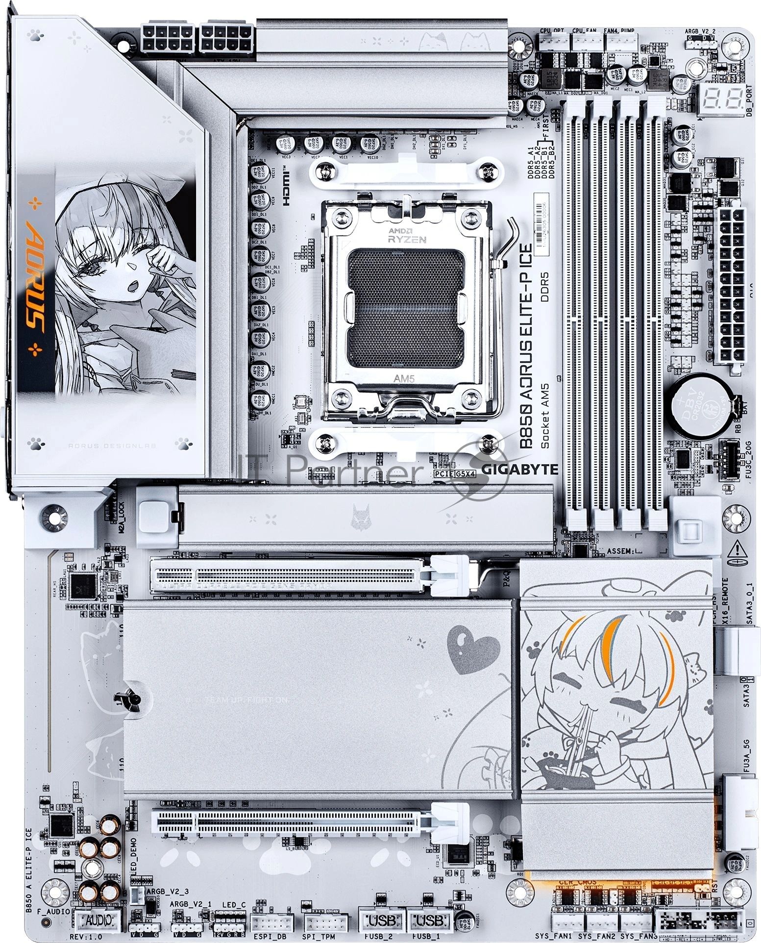 Материнская плата Gigabyte B850 AORUS ELITE-P ICE, AM5, AMD B850, 4xDDR5, 2xSATA, 4xM.2, 1xPCIe 5.0 x16, 1xPCIe 4.0 x4, 1xHDMI, 1x5Gb LAN, 2xUSB 3.2 Gen 2 Type-C, 2xUSB 3.2 Gen 2 Type-A, 4xUSB 3.2 Gen 1, 4xUSB 2.0, 2x3.5 мм, 7.1, ATX