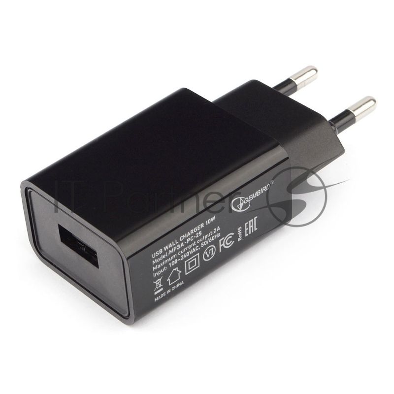 Сетевое зарядное устройство Cablexpert MP3A-PC-25 100/220V - 5V USB 1 порт, 2A, черный