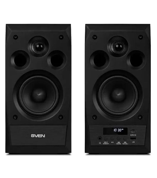 Акустическая система 2.0 SVEN MC-10, чёрный, мощность 2x25Вт (RMS), FM-тюнер, USB/microSD, дисплей, пульт ДУ, Bluetooth SVEN MC-10, чёрный, акустическая система 2.0, мощность 2x25Вт (RMS), FM-тюнер, USB/microSD, дисплей, пульт ДУ, Bluetooth