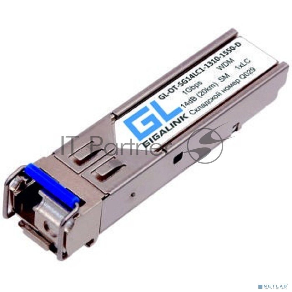 Модуль SFP GIGALINK GL-OT-SG14LC1-1310-1550-D, WDM, 1Гбит/c, одно волокно SM, LC, Tx:1310/Rx:1550 нм, 14 дБ, DDM (до 20 км)