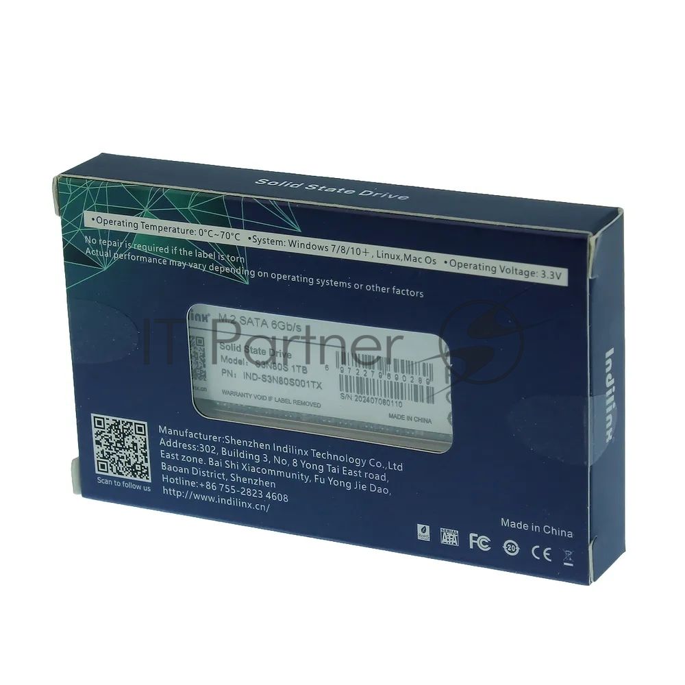 Накопитель SSD Indilinx IND-S3N80S 1ТБ, M.2 2280, SATA III, M.2, R/W 530/450