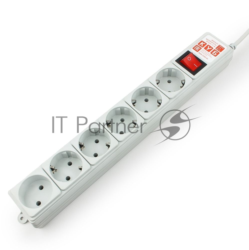 Сетевой фильтр Power Cube B, 3.0 м, 5+1 розетка, серый