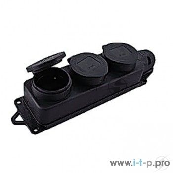 Розетка трехместная с защит. крышками каучуковая 230В 2P+PE 16A IP44 EKF PROxima