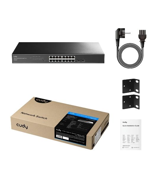 Коммутатор CUDY GS1016ES2, 16×1 Гбит/с + 2×1 Гбит/с SFP, настраиваемый
