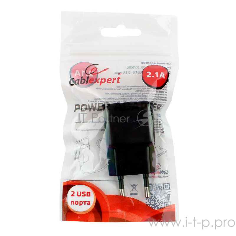 Сетевое зарядное устройство Cablexpert MP3A-PC-12 100/220V - 5V USB 2 порта, 2.1A, черный