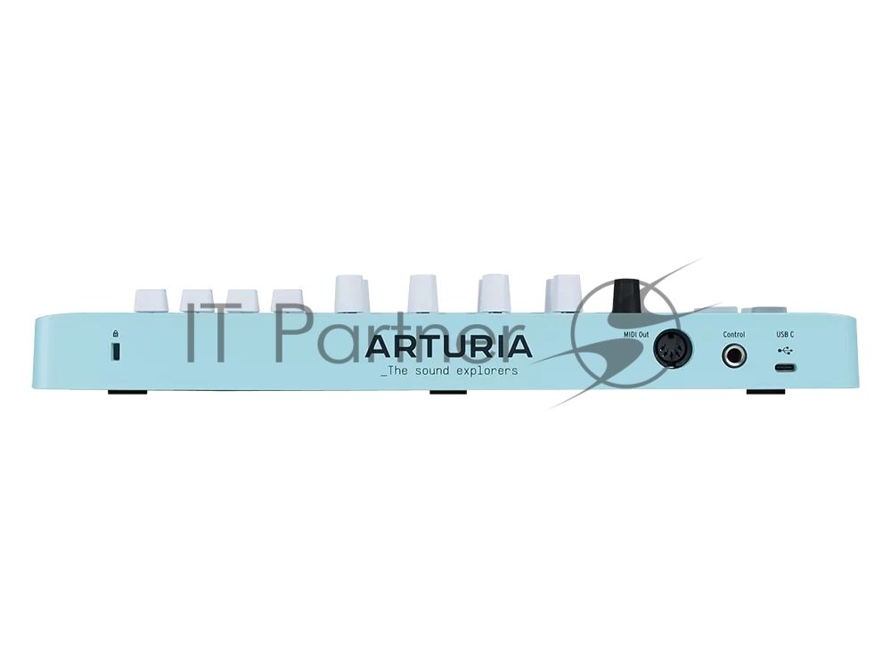 Клавиатура MIDI 231599 Arturia MiniLAB 3 Aquamarine 25 клавиш, 8 энкодеров, 8 RGB пэдов, 8 фейдеров, дисплей, сенсорные регуляторы Pitch/Modulation, MIDI-выход, 1/4" Jack вход педали, режим Chord, арпеджиатор, USB-C