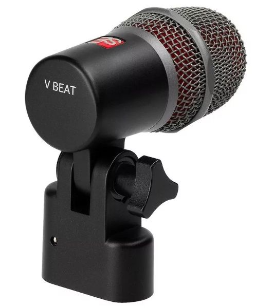 Микрофон динамический sE Electronics V BEAT инструментальный, для малых барабанов и томов, 30 Гц 19 кГц, суперкардиоида, комплектация: резьбовой адаптер, чехол на молнии, ветрозащита, гайка с накаткой для надежной фиксации микрофона