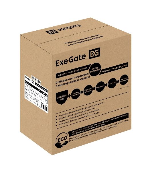 Стабилизатор напряжения ExeGate Master Turbo AVS-3000 (3000ВА, 100-265В, цифр. индикация вход/вых. напряжения, 220В±8%, КПД 98%, 5 уровней защиты, задержка, усиленный метал.корпус, клем.колодка, RTL)