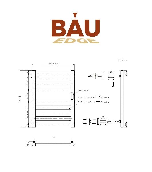 Полотенцесушитель дизайнерский электрический BAU Elite Elegant Black 60х45, подключение справа, черн