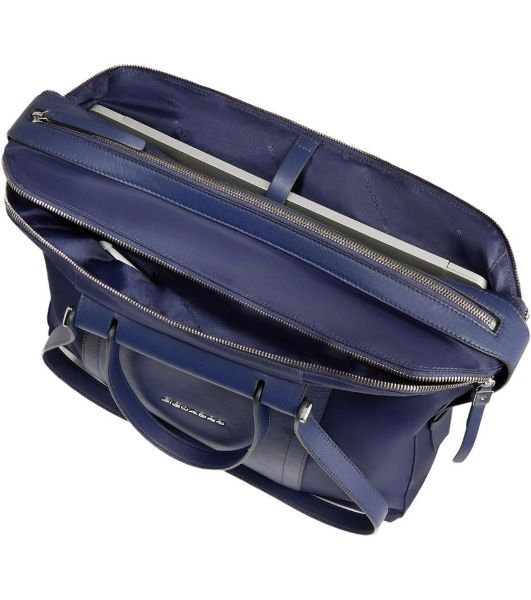 Деловая сумка женская Piquadro Lyra BD4574W92T/BLU с отделением для ноутбука 14" темно-синяя нейлон/натур.кожа
