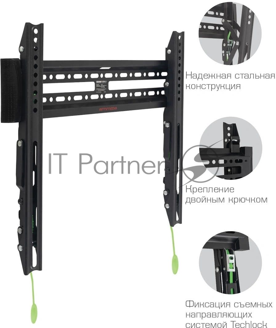 Кронштейн Arm media PLASMA-14 черный Кр. стал. наст. для TV 26"-65", max 50 кг, 1 ст св., нак. 0°-12° от ст. 37 мм, max VESA 400x400 мм.