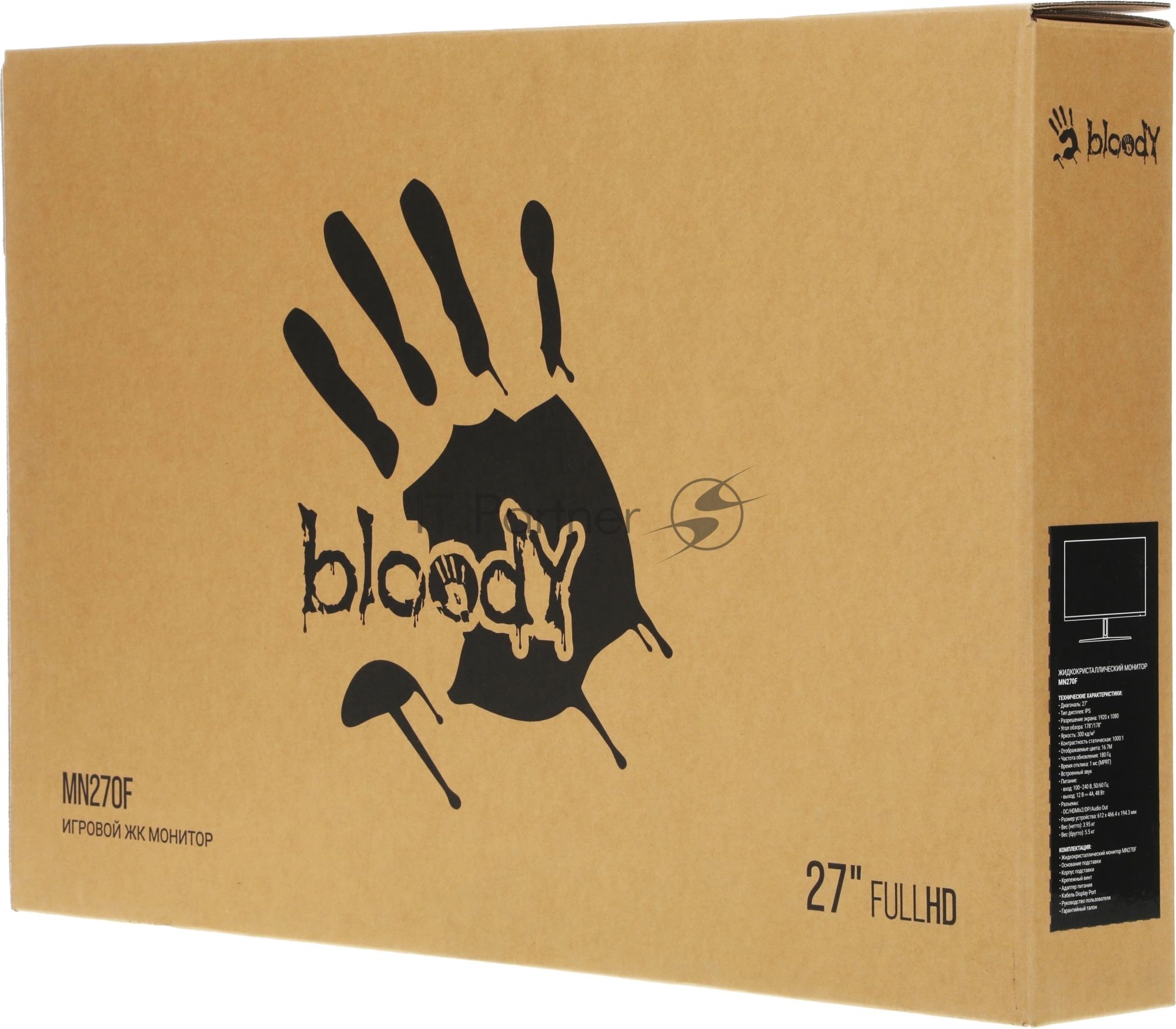 Монитор 27" Bloody MN270F IPS 1920x1080, 180 Гц, 1 мс, 16:9, 300 кд/м², 2xHDMI, 1xDP, 1x3.5 мм, черный