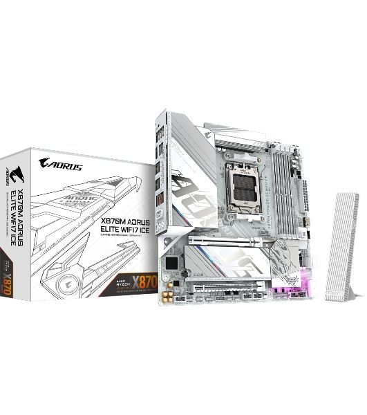Материнская плата Gigabyte X870M AORUS ELITE WIFI7 ICE, AM5, AMD X870, 4xDDR5, 2xSATA, 2xM.2, 1xPCIe 5.0 x16, 1xPCIe 4.0 x16, 1xHDMI, 1x2.5Gb LAN, Wi-Fi 7, Bluetooth 5.4, 2xUSB-C 40Gbps (USB4), 2xUSB-A 10Gbps, 4xUSB-A 5Gbps, 4xUSB-A 2.0, 3x3.5 мм + S/PDIF