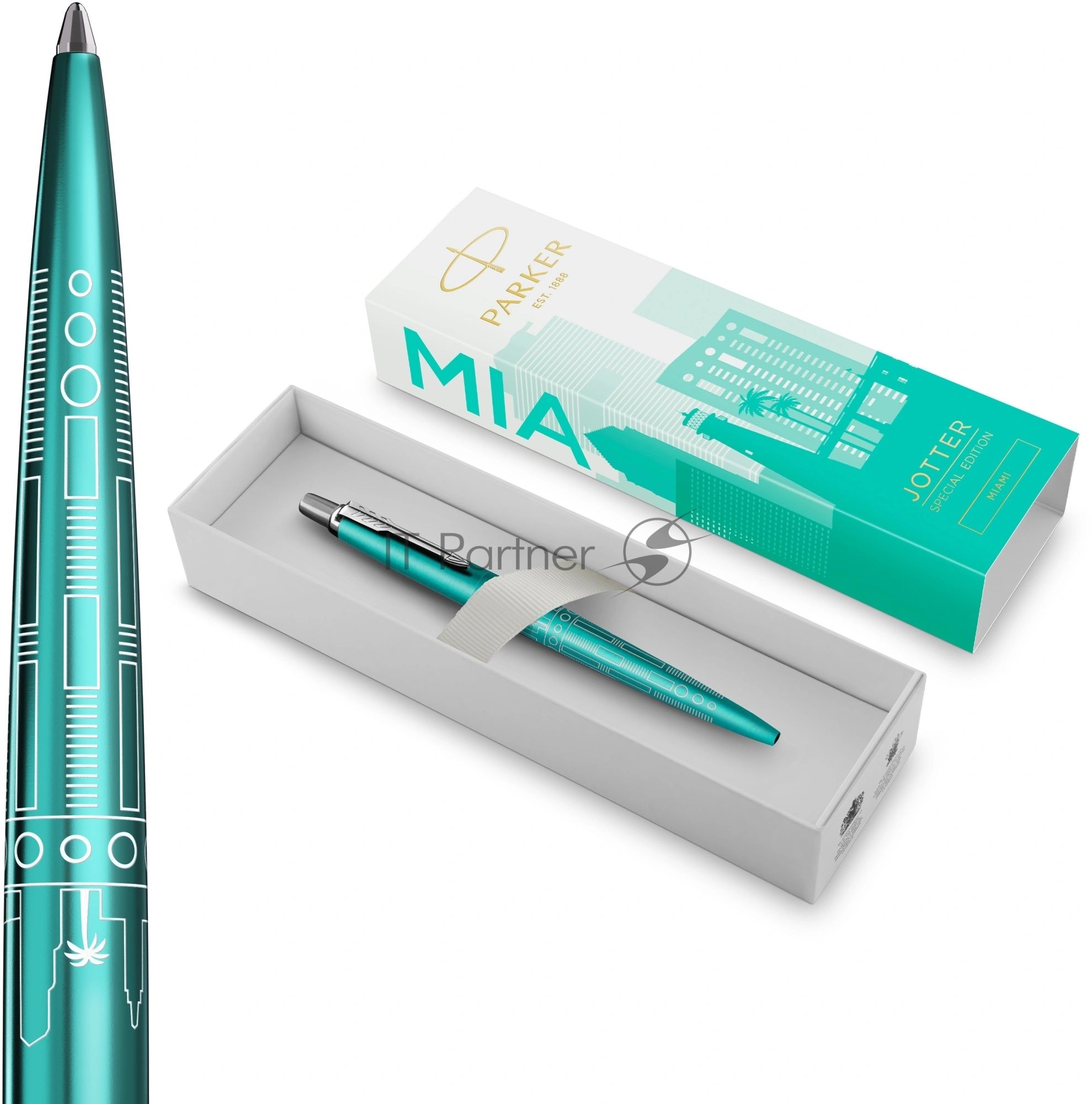 Ручка шариковая Parker Jotter Miami K179 (2221602) бирюзовый M син. черн. подар.кор.