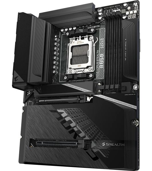 Материнская плата Gigabyte B850 AORUS STEALTH, AM5, AMD B850, 4xDDR5, 2xSATA, 4xM.2, 1xPCIe 5.0 x16, 1xPCIe 4.0 x16, 1xHDMI, 1x5Gb LAN, Wi-Fi 7, Bluetooth 5.4, 1xUSB-C 10Gbps, 2xUSB-A 10Gbps, 4xUSB-A 5Gbps, 4xUSB-A 2.0, 3x3.5 мм + S/PDIF оптический, 7.1, 