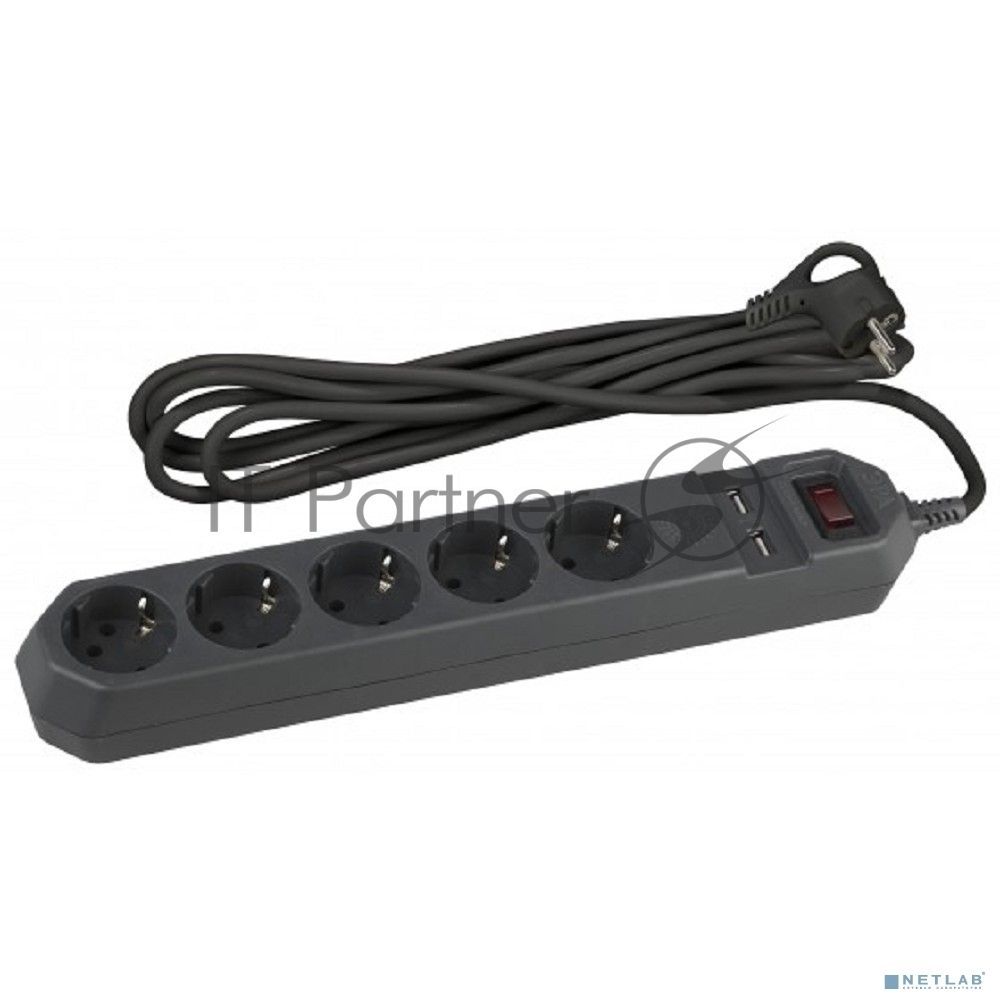 Сетевой фильтр ЭРА USF-5es-1.5m-USB-B, 1.5м, черный б0019036