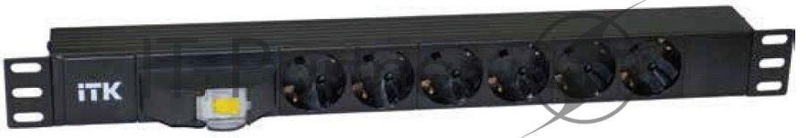 Блок ITK PDU 6 розеток DIN49440 (нем. cтанд.), с автоматом на 10А,1U, без шнура, вх. IEC320 C14, алюминиевый профиль, черный