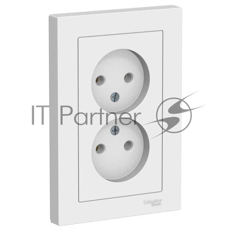 Розетка 2-м AtlasDesign без заземл. 16А в сборе белый SchE ATN000120
