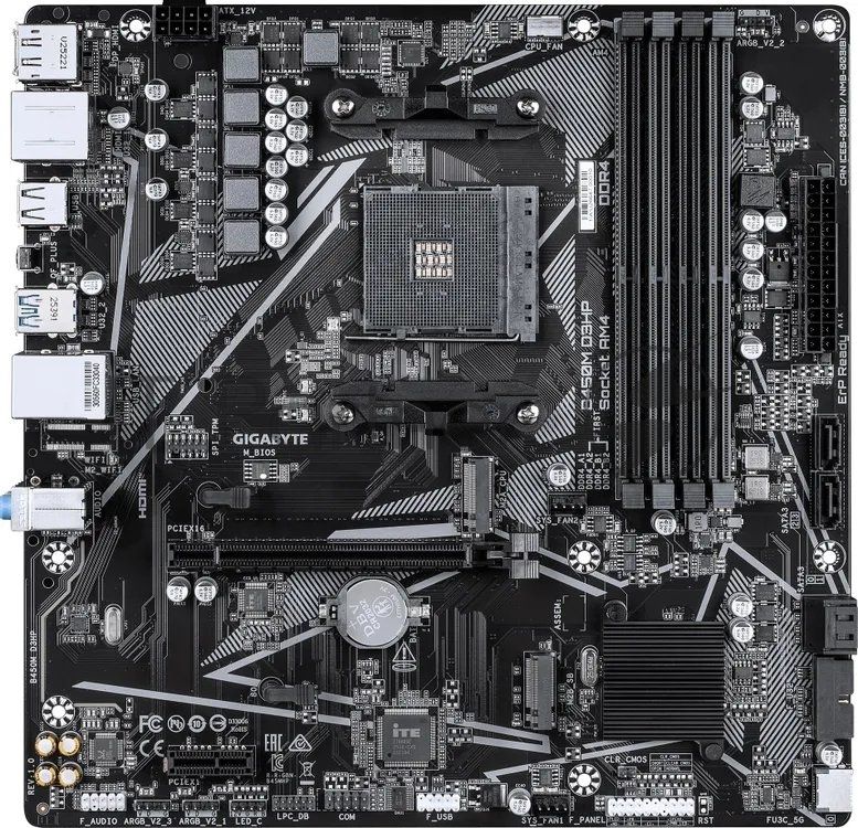 Материнская плата Gigabyte B450M D3HP, AM4, AMD B450, 4xDDR4, 4xSATA, 2xM.2, 1xPCIe 3.0 x16, 1xPCIe 2.0 x1, 1xDisplayPort, 2xHDMI, 1x 1Gb LAN, 4xUSB 3.2 Gen 1, 3xUSB 2.0, 3x3.5 мм, 7.1, microATX