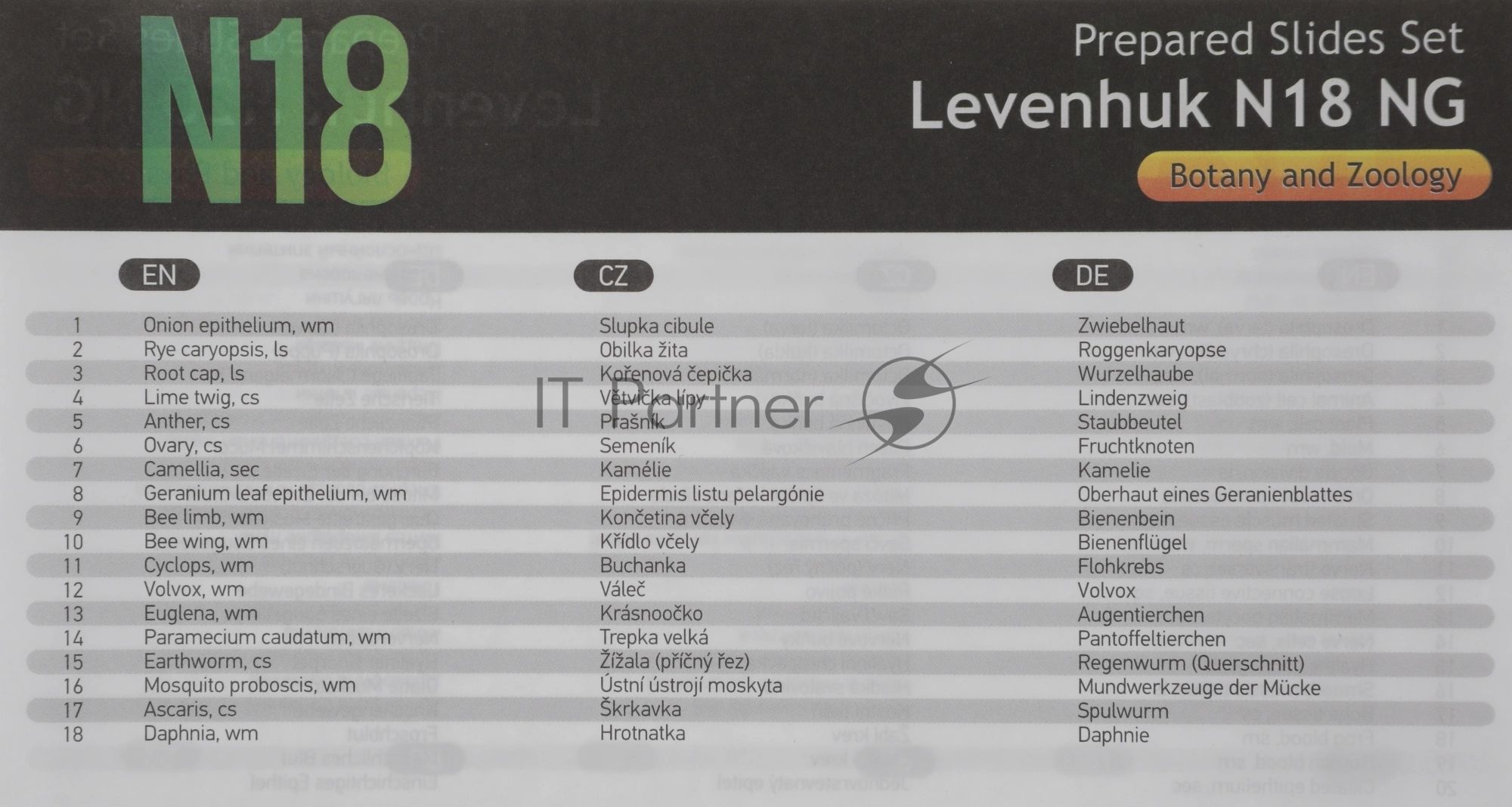 Набор микропрепаратов Levenhuk N18 NG 83предм. прозрачный/черный/оранжевый (29276)