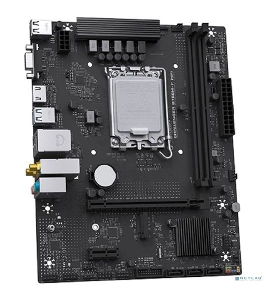 Материнская плата Maxsun Challenger B760M-F WIFI, LGA 1700, Intel B760, 2xDDR4, 3xSATA, 1xM.2, 1xPCIe 4.0 x16, 1xPCIe x1, 1xVGA, 1xHDMI, 1x1Gb LAN, Wi-Fi 5, Bluetooth 4.2, 2xUSB-A 5Gbps, 4xUSB-A 2.0, 3x3.5 мм, 7.1, чёрный, mATX