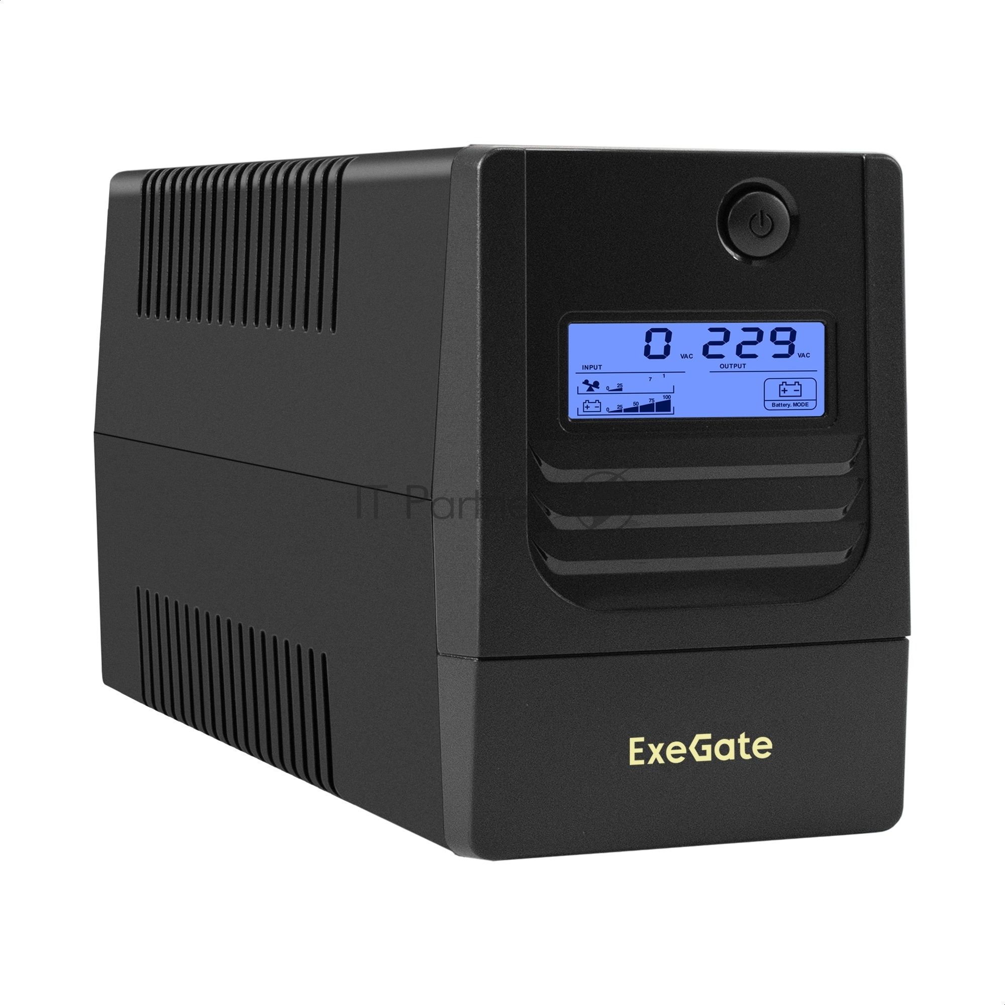 ИБП ExeGate Power Smart LB-600.LCD.AVR.2SH.USB (600VA/360W, LCD, AVR, 2*EU/Тип F(Schuko), USB, батарея 12V 7.2Ah, Black)
