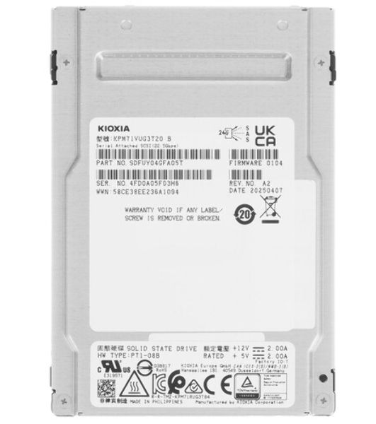 Накопитель SSD Kioxia PM7-V, 3200Gb, 2.5", SAS 4.0 (24 Гбит/с), R/W 4200/3650