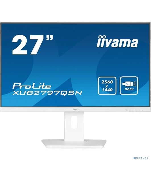 Монитор 27" Iiyama ProLite XUB2797QSN-W2 IPS 2560x1440, 100 Гц, 1 мс, 16:9, 300 кд/м², HDMI 2.0, DP 1.4, 3.5 Jack, USB-C (65 Вт), USB Hub (3x USB 3.0), Ethernet, динамики (2x2 Вт), Adaptive-Sync, белый